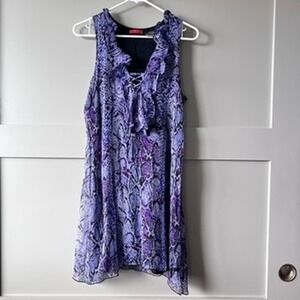 linQ Purple Snakeskin Print Ruffle Lace Up Sleeveless‎ Dress Silk Womens Small